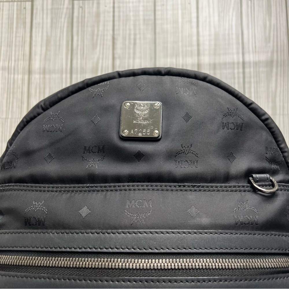 MCM Stark Backpack Black Nylon Logo Print Medium Unisex Designer Travel Bag - Picture 5 of 16